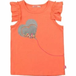 Billieblush Girls Orange Glitter Heart Top