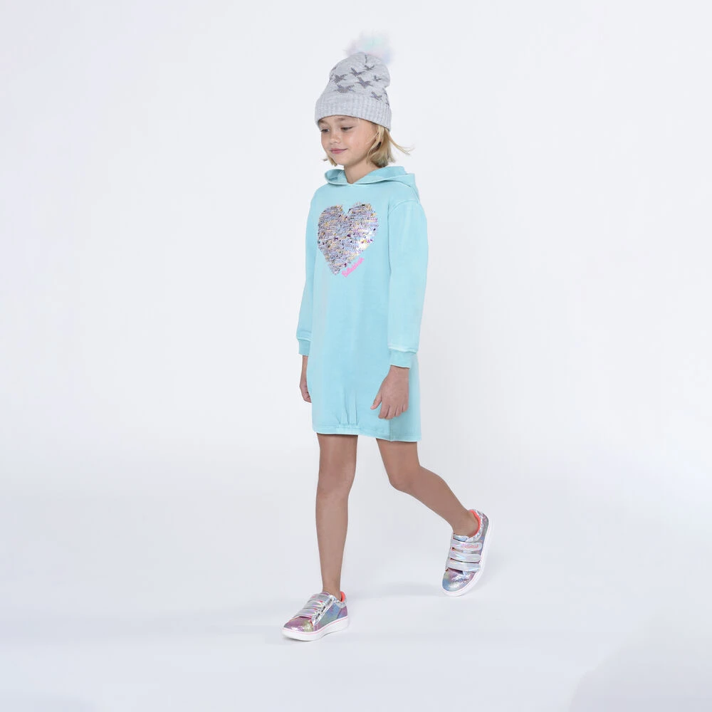 Billieblush Girls Aqua Heart Logo Hooded Dress 4 Billieblush Girls Aqua Heart Logo Hooded Dress - Image 2