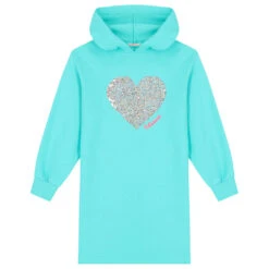 Billieblush Girls Aqua Heart Logo Hooded Dress