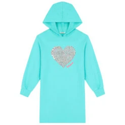 Billieblush Girls Aqua Heart Logo Hooded Dress 9 Billieblush Girls Aqua Heart Logo Hooded Dress -Billieblush U12754 75P B