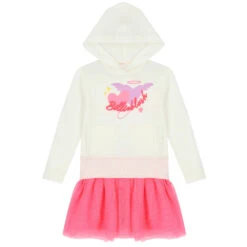 Billieblush Girls Ivory & Pink Logo Hooded Dress -Billieblush U12763 121 B