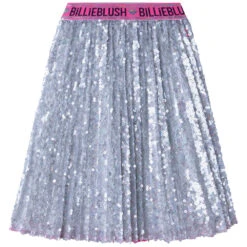 Billieblush Girls Silver Sequin Logo Skirt