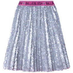Billieblush Girls Silver Sequin Logo Skirt -Billieblush U13328 Z94 002