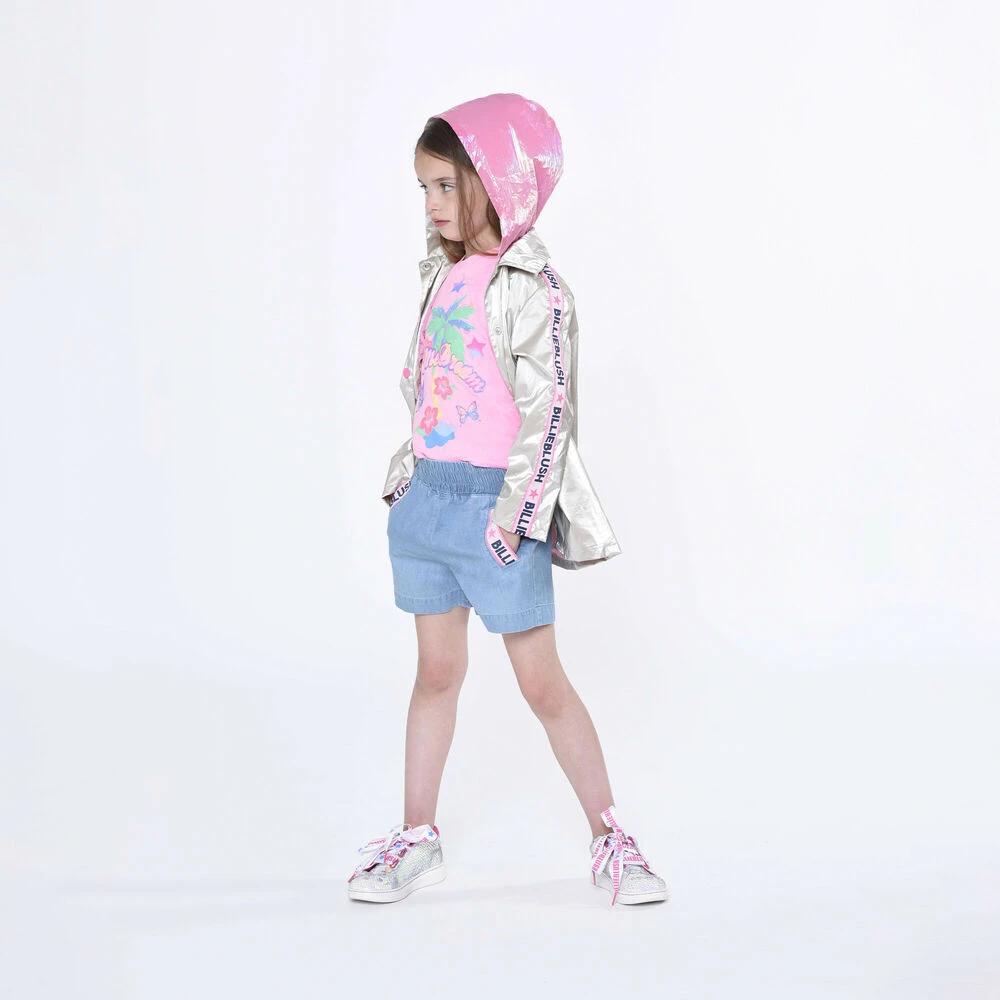 Billieblush Girls Blue Cotton Logo Shorts 4 Billieblush Girls Blue Cotton Logo Shorts - Image 2