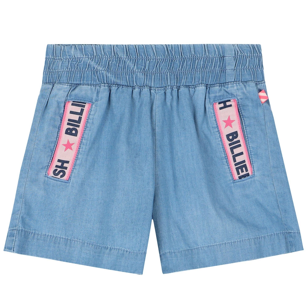 Billieblush Girls Blue Cotton Logo Shorts 3 Billieblush Girls Blue Cotton Logo Shorts