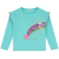 Billieblush Girls Aqua Stars Long Sleeve Top