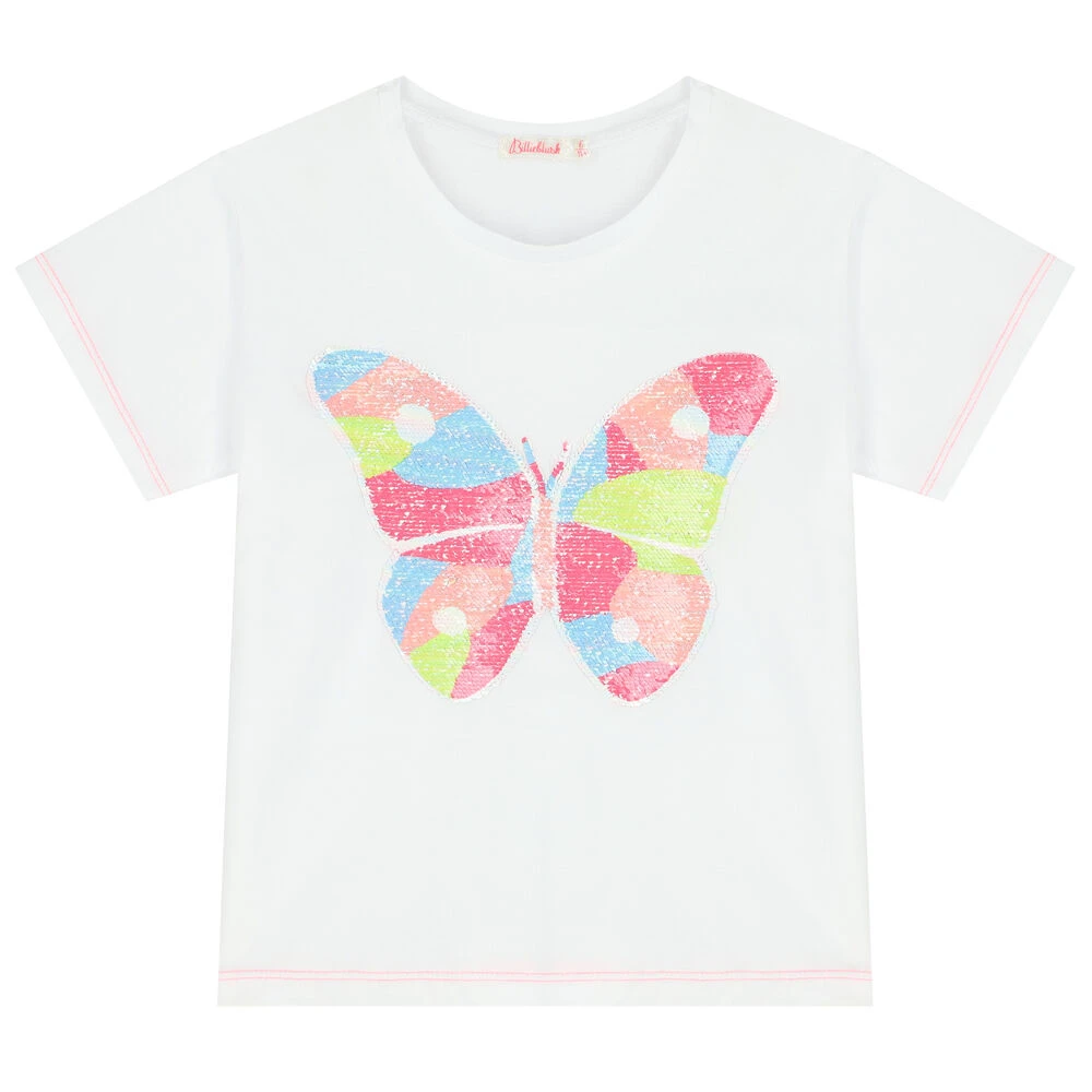 Billieblush Girls White Sequin Butterfly T-Shirt 3 Billieblush Girls White Sequin Butterfly T-Shirt