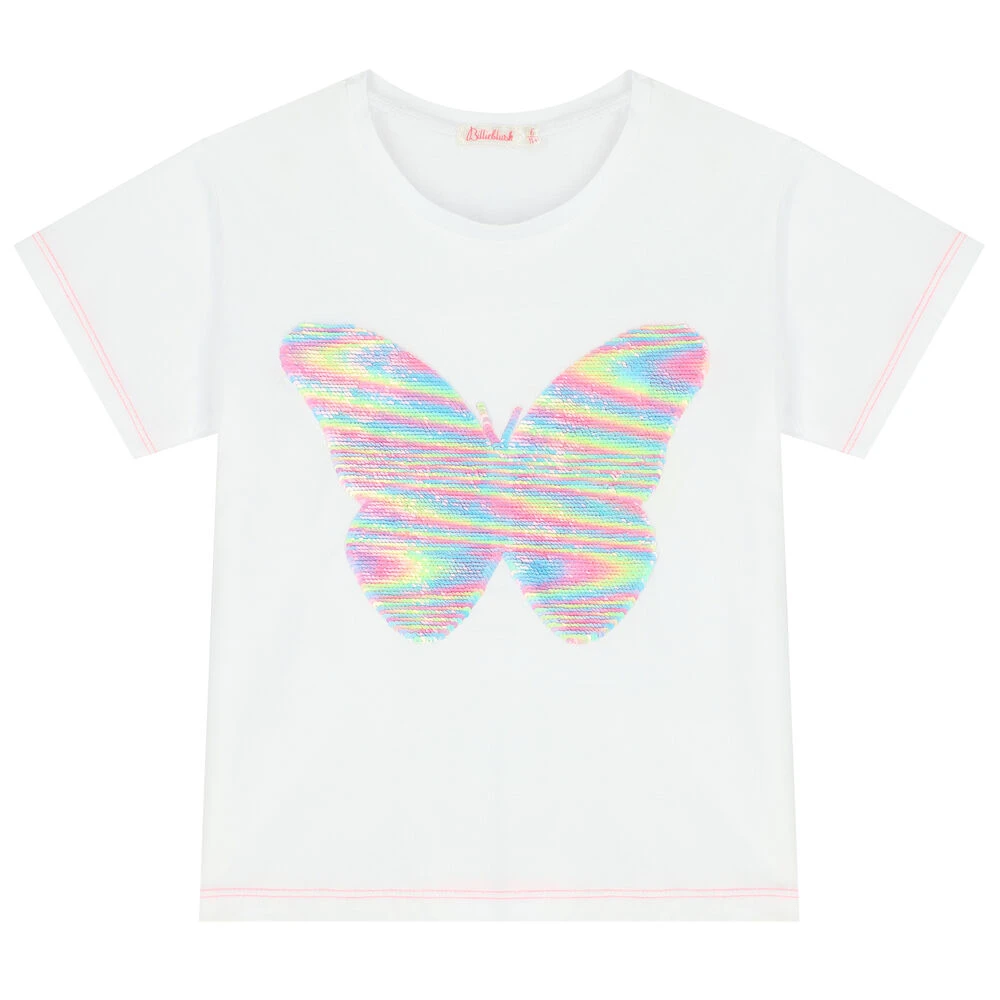 Billieblush Girls White Sequin Butterfly T-Shirt 4 Billieblush Girls White Sequin Butterfly T-Shirt - Image 2