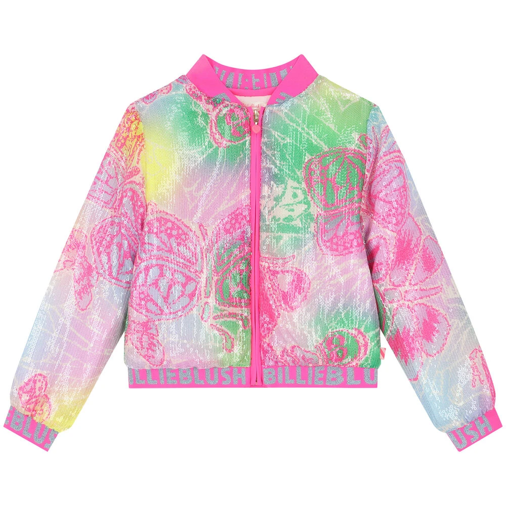 Billieblush Girls Pink Sequin Butterfly Jacket 3 Billieblush Girls Pink Sequin Butterfly Jacket
