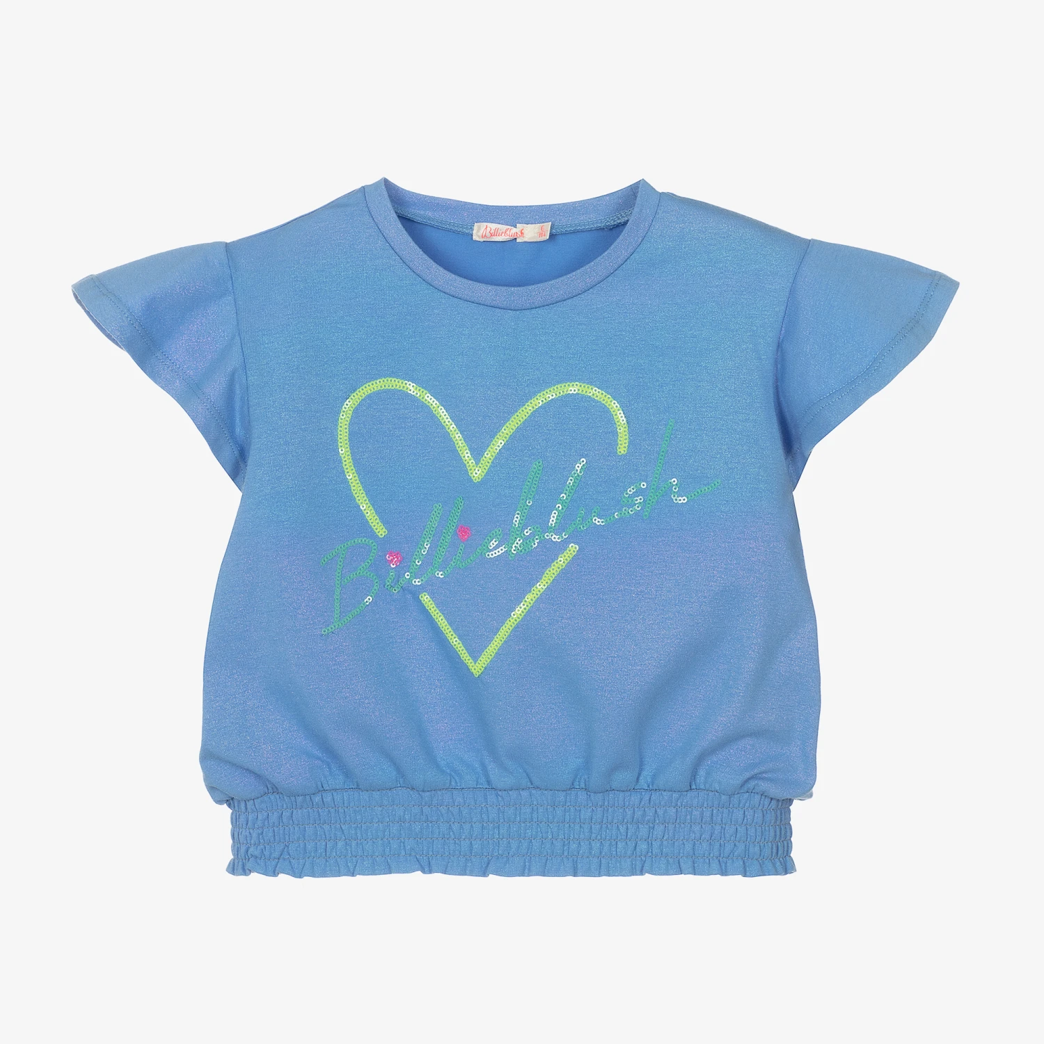 Billieblush Girls Blue Cotton Glitter Heart T-Shirt 3 Billieblush Girls Blue Cotton Glitter Heart T-Shirt
