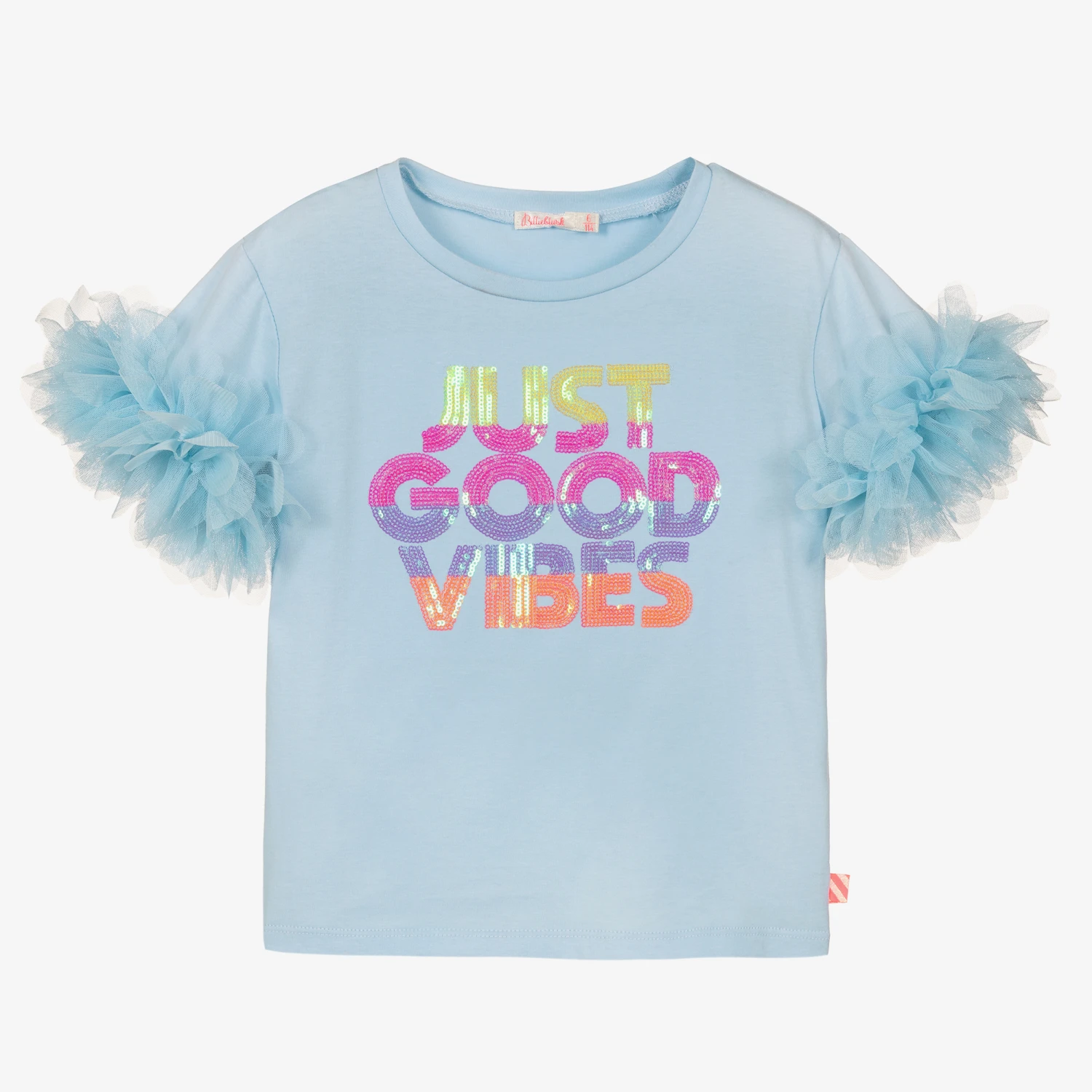 Billieblush Girls Blue Cotton Good Vibes T-Shirt 3 Billieblush Girls Blue Cotton Good Vibes T-Shirt