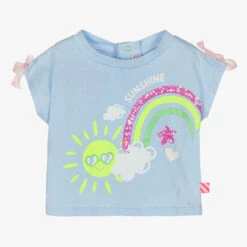 Billieblush Girls Blue Glitter Cotton T-Shirt