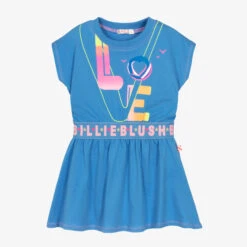 Billieblush Girls Blue Love Print Cotton Dress