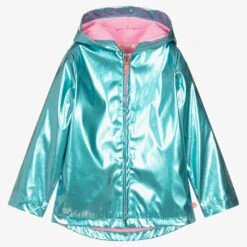 Billieblush Girls Blue Metallic Hooded Raincoat