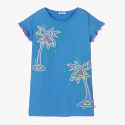 Billieblush Girls Blue Palm Tree Sequin Dress