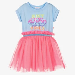 Billieblush Girls Blue & Pink Good Vibes Tulle Dress