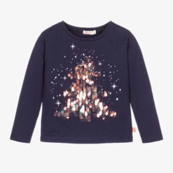 Billieblush Girls Festive Blue Cotton Top