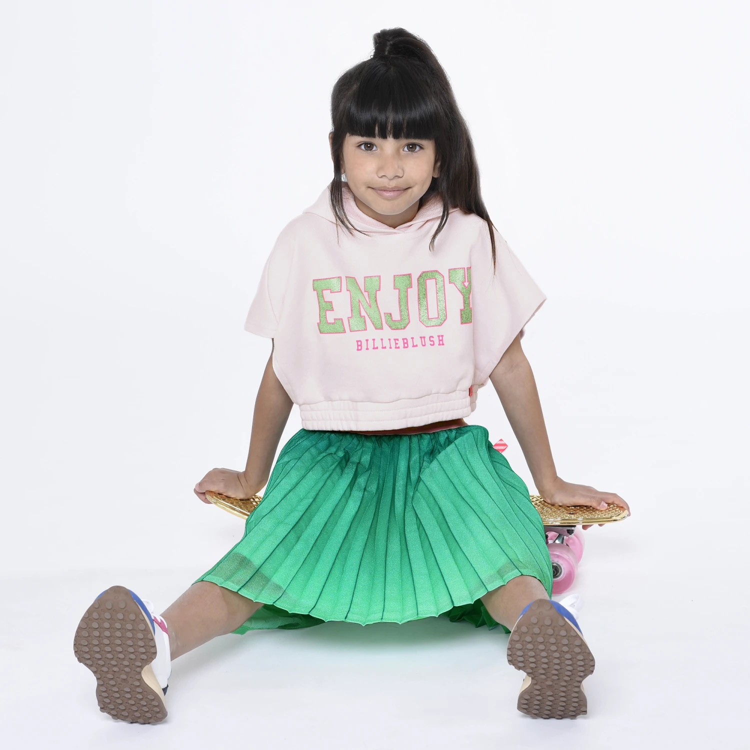 Billieblush Girls Green Glitter Pleated Logo Skirt 4 Billieblush Girls Green Glitter Pleated Logo Skirt - Image 2