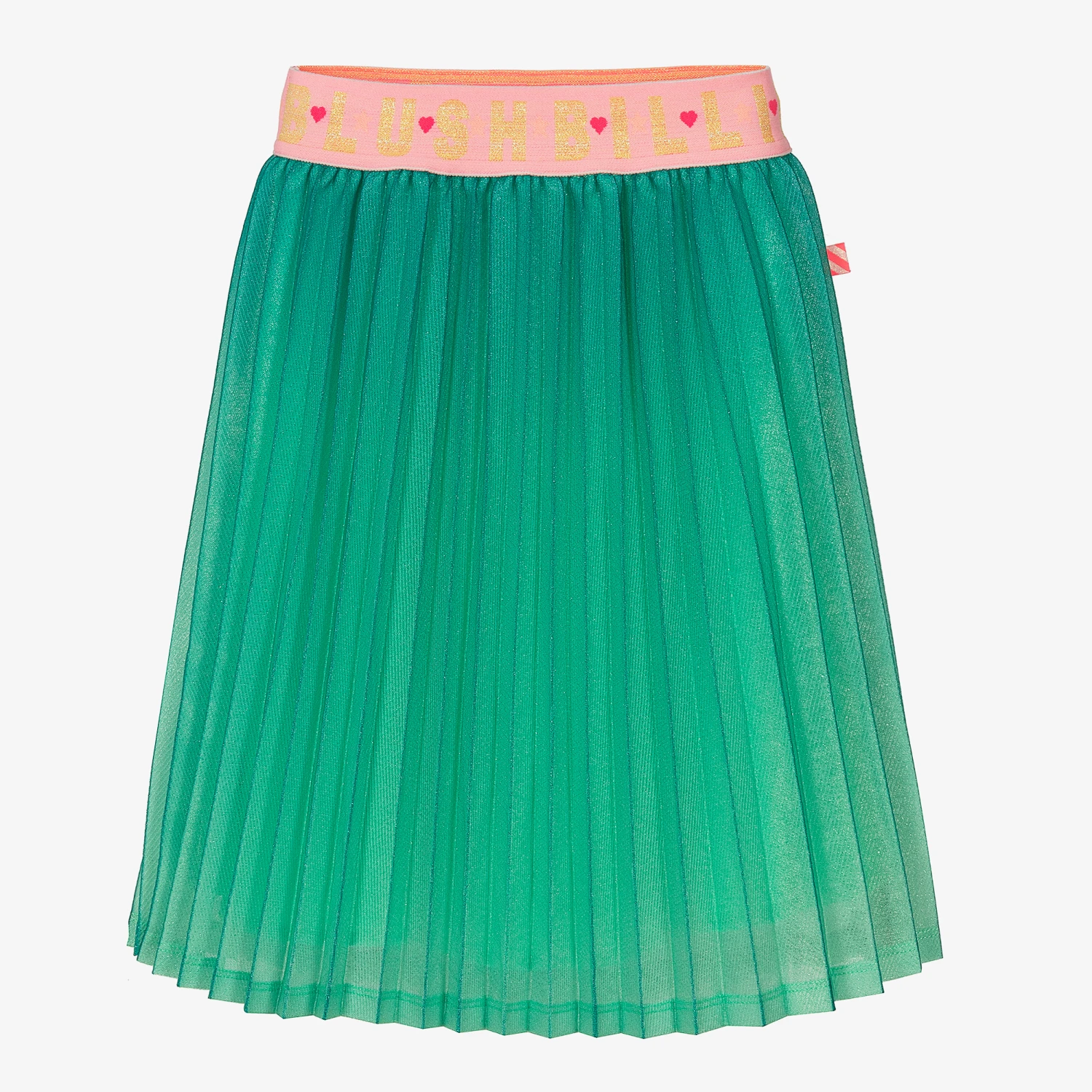 Billieblush Girls Green Glitter Pleated Logo Skirt 3 Billieblush Girls Green Glitter Pleated Logo Skirt