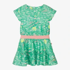 Billieblush Girls Green Palm Print Sateen Dress