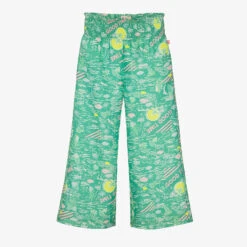 Billieblush Girls Green Palm Print Wide Leg Trousers