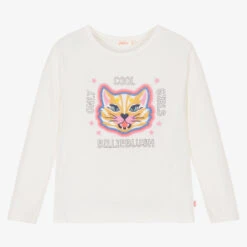Billieblush Girls Ivory Cat Cotton Top