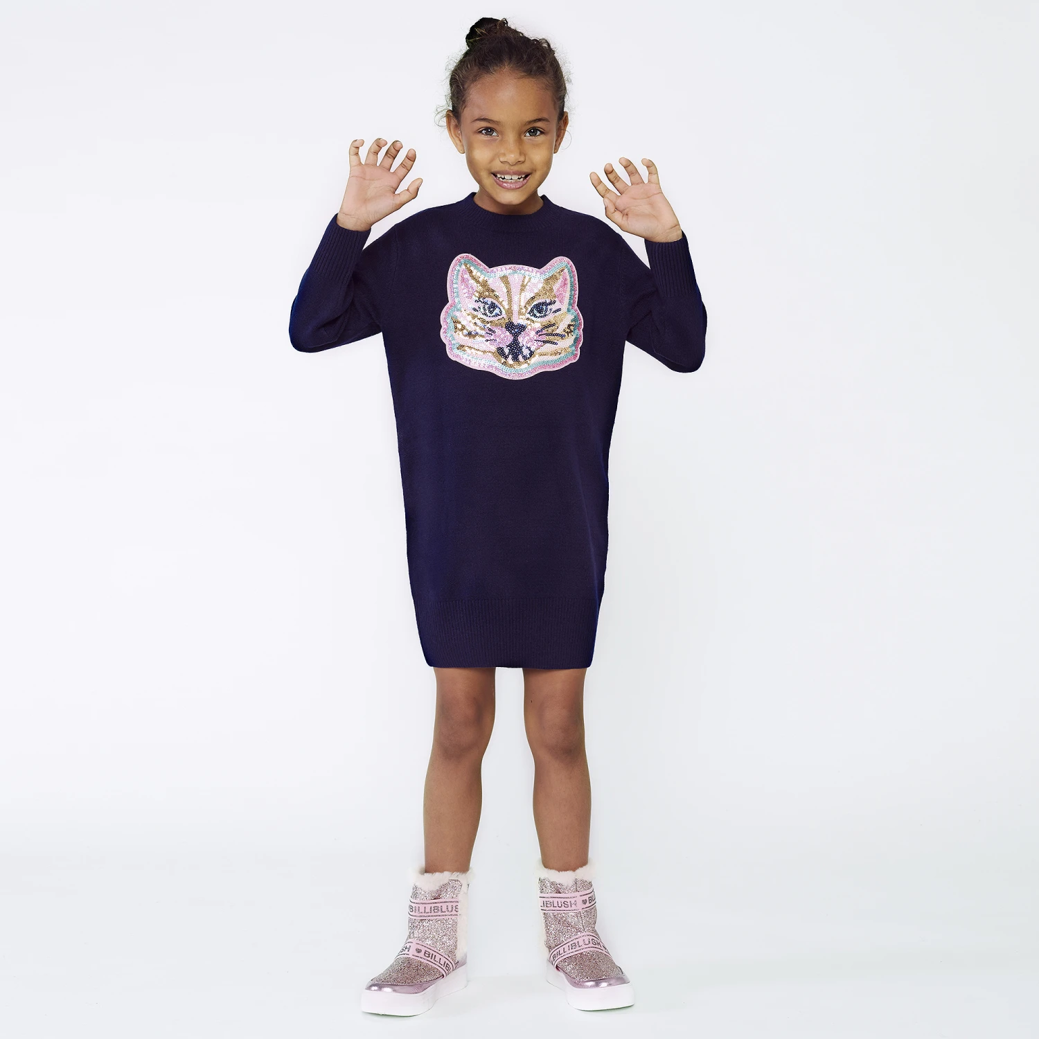 Billieblush Girls Navy Blue Knitted Dress 4 Billieblush Girls Navy Blue Knitted Dress - Image 2