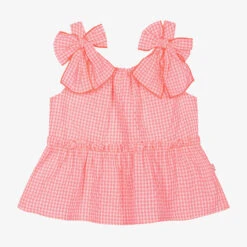 Billieblush Girls Neon Pink Gingham Blouse