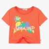 Billieblush Girls Orange Tropical Print Cotton T-Shirt