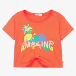 Billieblush Girls Orange Tropical Print Cotton T-Shirt