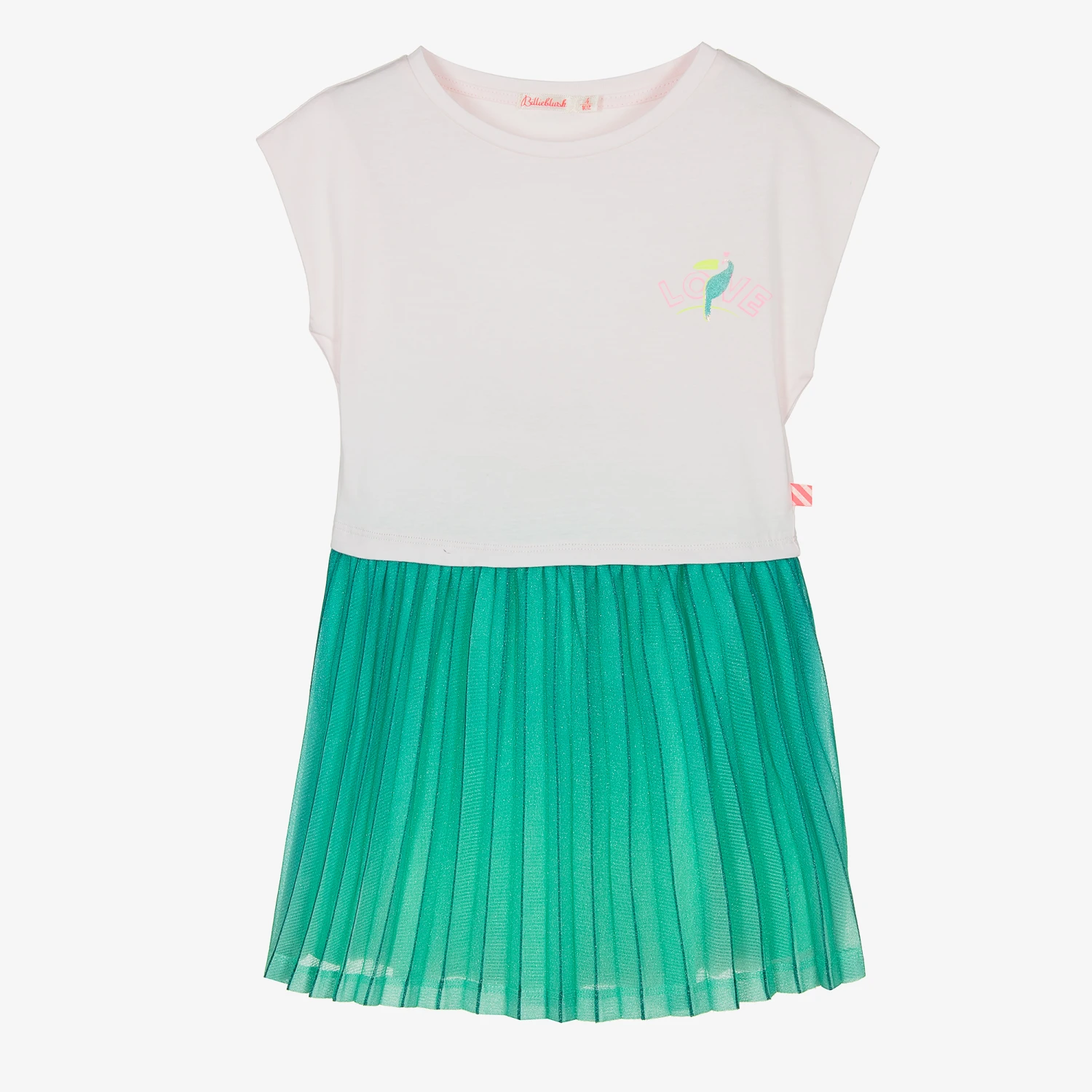 Billieblush Girls Pink & Green Pleated Jersey Dress 3 Billieblush Girls Pink & Green Pleated Jersey Dress