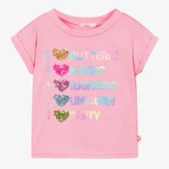 Billieblush Girls Pink Sequin Slogan T-Shirt