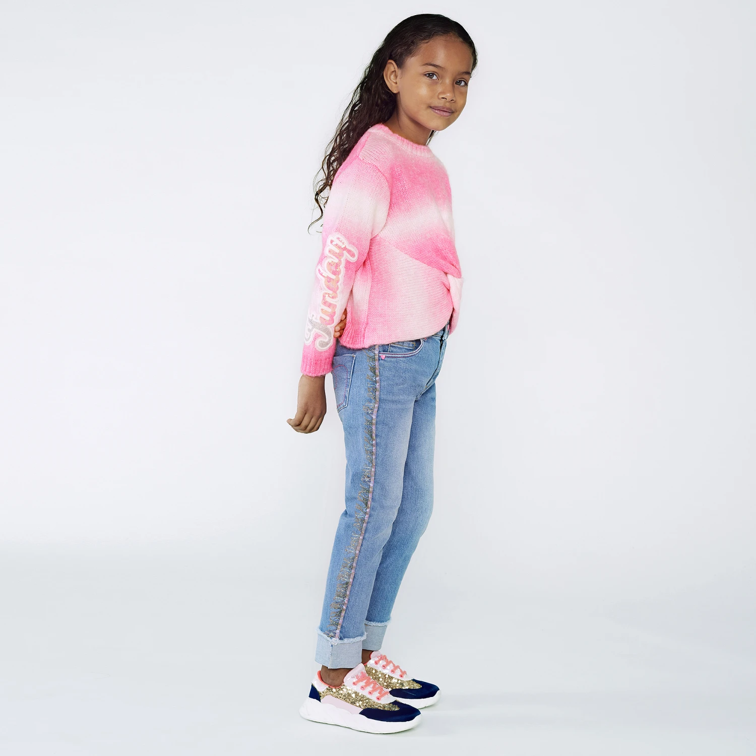 Billieblush Girls Pink & White Knot Jumper 4 Billieblush Girls Pink & White Knot Jumper - Image 2