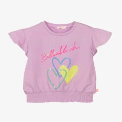 Billieblush Girls Purple Cotton Glitter Heart Logo T-Shirt