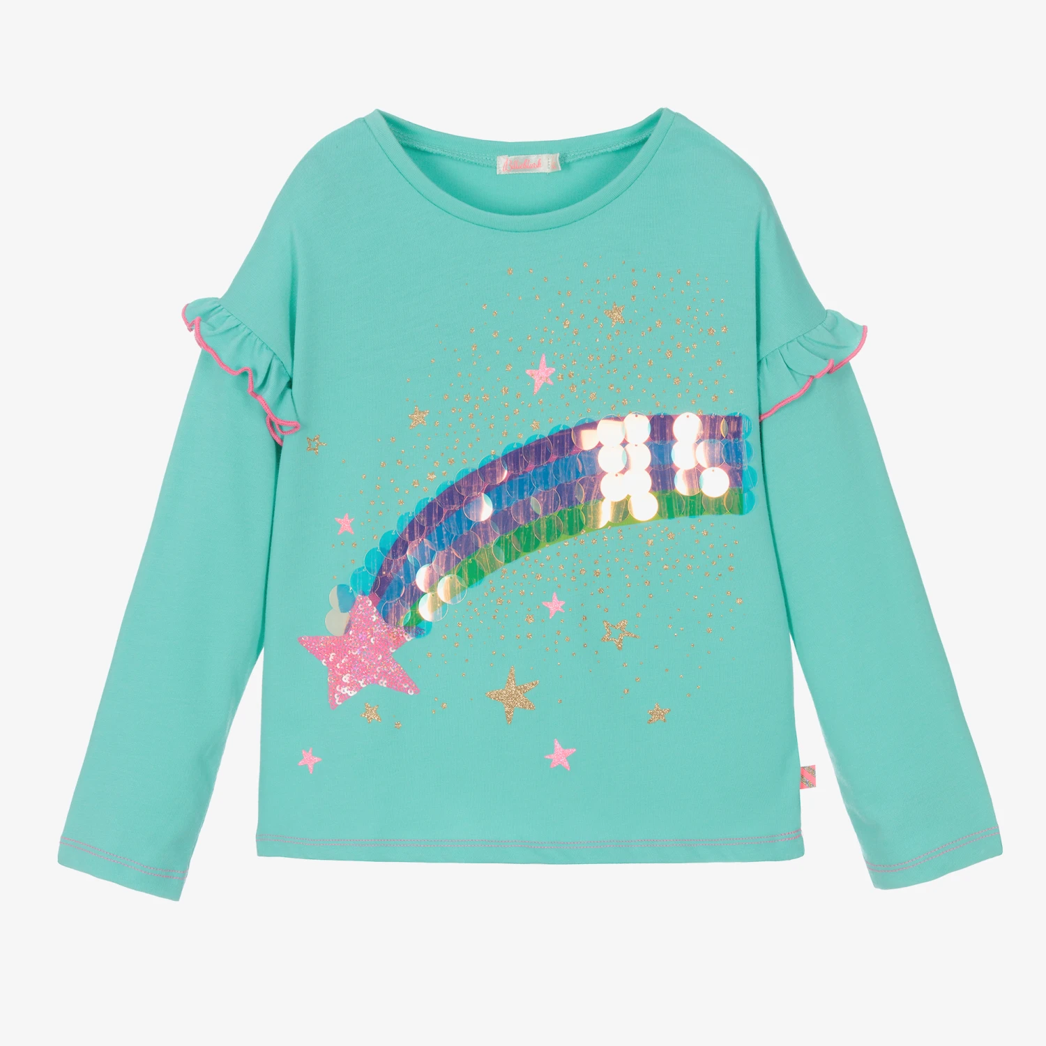 Billieblush Girls Sea Green Cotton Top 3 Billieblush Girls Sea Green Cotton Top