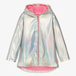 Billieblush Girls Silver Metallic Hooded Raincoat