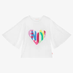 Billieblush Girls White Beaded Heart Cotton T-Shirt