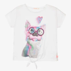 Billieblush Girls White Cotton Dog Print T-Shirt