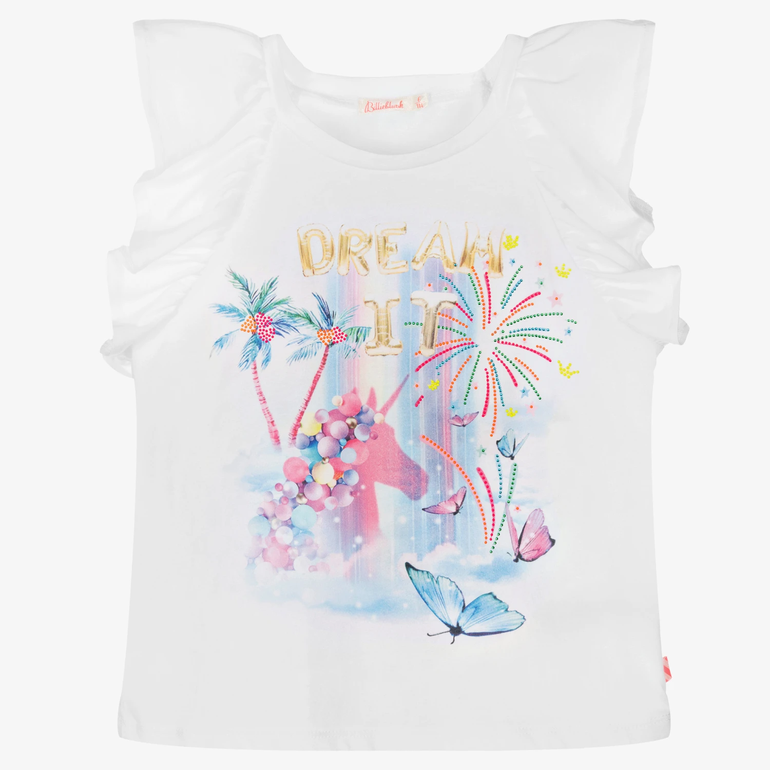Billieblush Girls White Cotton Unicorn Dream T-Shirt 3 Billieblush Girls White Cotton Unicorn Dream T-Shirt