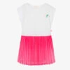 Billieblush Girls White & Pink Pleated Jersey Dress