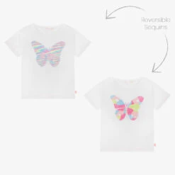 Billieblush Girls White Sequin Butterfly T-Shirt