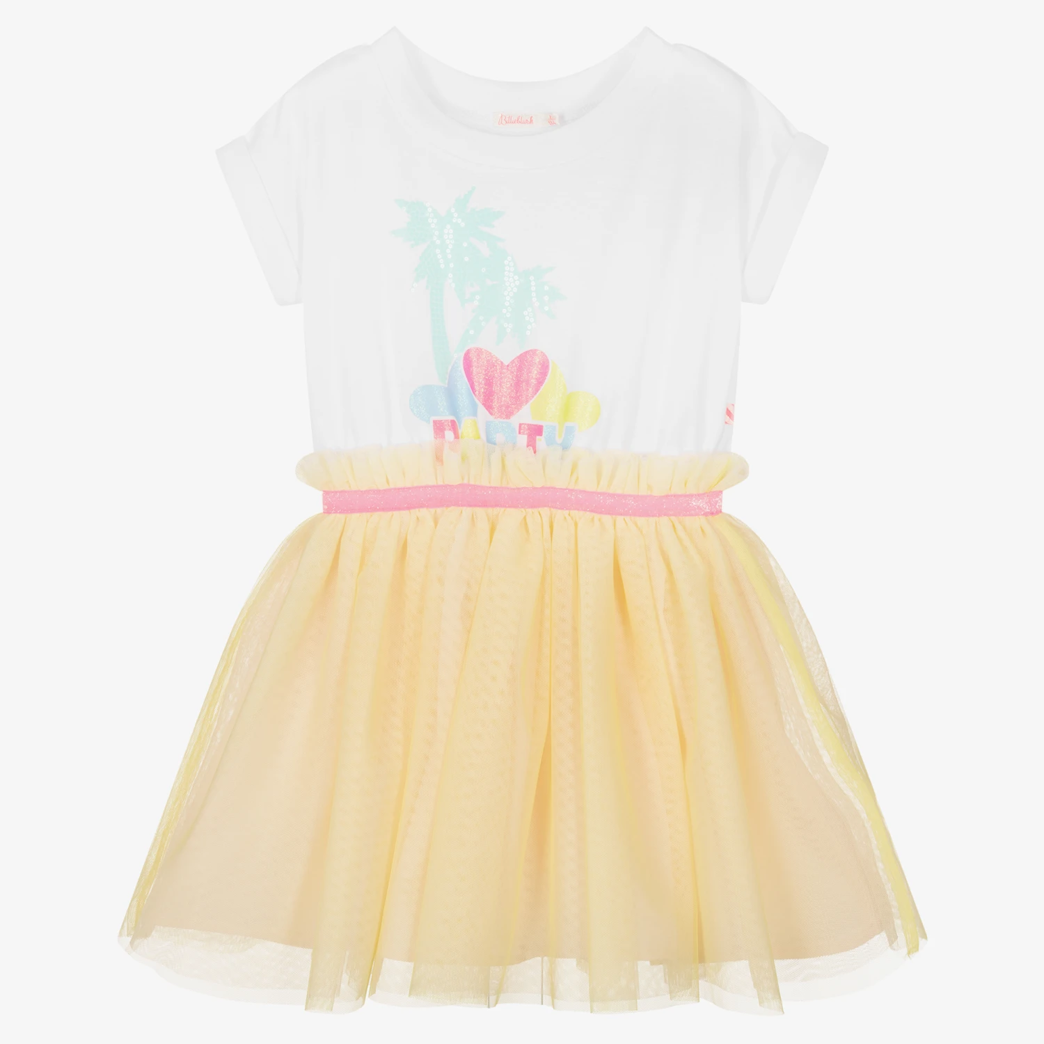 Billieblush Girls White & Yellow Palm Tree Tulle Dress 3 Billieblush Girls White & Yellow Palm Tree Tulle Dress