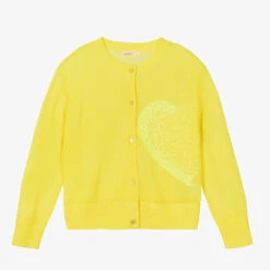 Billieblush Girls Yellow Sequin Heart Knit Cardigan