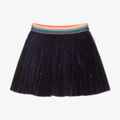Billieblush Navy Blue Velour Pleated Skirt