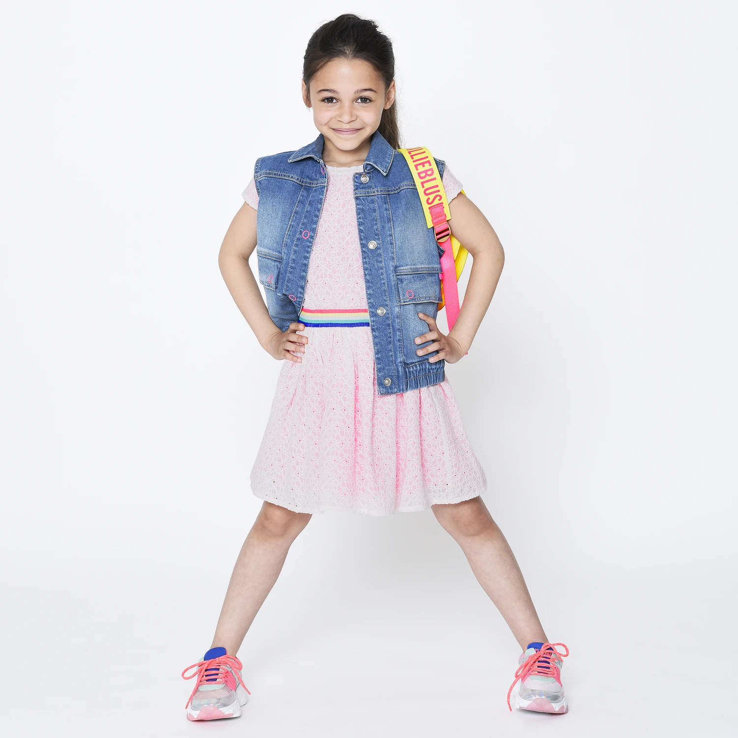 Billieblush Neon Pink & White Cotton Dress 4 Billieblush Neon Pink & White Cotton Dress - Image 2