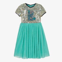 Billieblush Turquoise Sequin & Tulle Dress