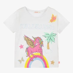 Billieblush White Cotton Unicorn Logo T-Shirt