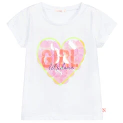 Billieblush White Sequin Heart T-Shirt